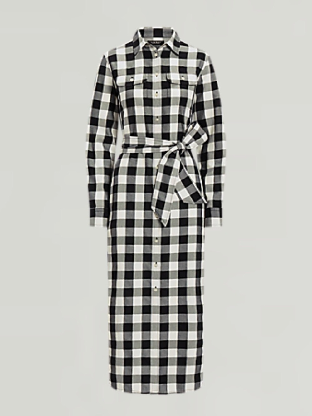 Lauren Ralph Lauren Buffalo Check Belted Twill Shirtdress Black White Maxi size0